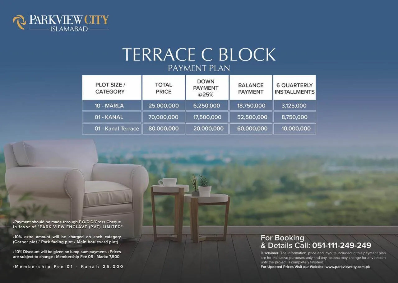 Official Terrace C Block payment plan by Park View City
